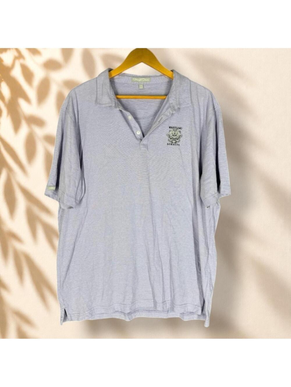 Straight Down Polo Shirt Men 2XL Blue Button Up Collared Short Sleeve Cotton